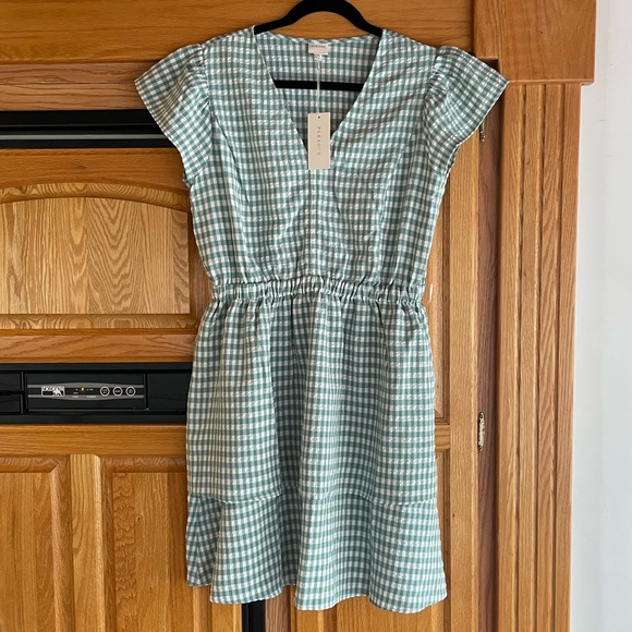 NWT * Pleione Puff Shoulder Ruffle Checkered Dress Size Medium Gingham print - Picture 7 of 15